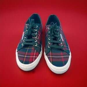 Superga Womens Size US 8.5 EU 39.5 Tartan Plaid Chunky Sole Sneakers Red Green